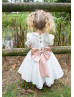 Puff Short Sleeves Ivory Cotton Flower Girl Dress With Frills